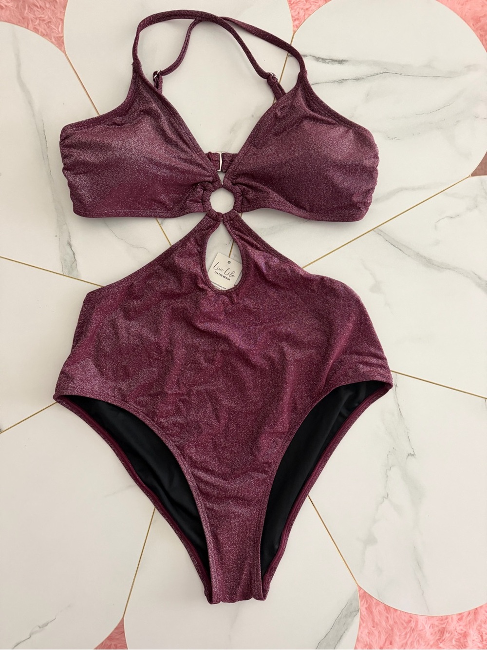 Cupshe NWT Shimmery Plum Cutout‎ One-Piece Swimsuit size Large
